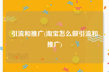 引流和推广(淘宝怎么做引流和推广)