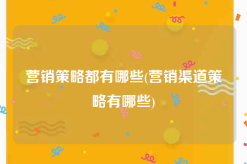 营销策略都有哪些(营销渠道策略有哪些)