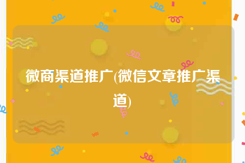 微商渠道推广(微信文章推广渠道)