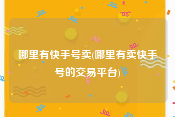哪里有快手号卖(哪里有卖快手号的交易平台)