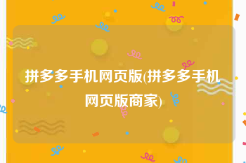 拼多多手机网页版(拼多多手机网页版商家)