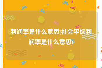 利润率是什么意思(社会平均利润率是什么意思)