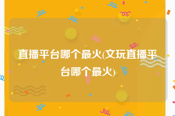 直播平台哪个最火(文玩直播平台哪个最火)