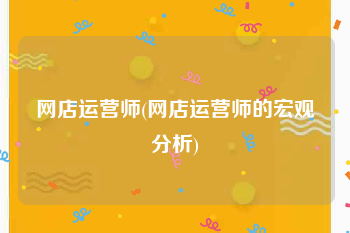 网店运营师(网店运营师的宏观分析)