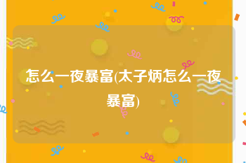 怎么一夜暴富(太子炳怎么一夜暴富)