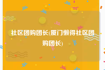 社区团购团长(厦门懒得社区团购团长)